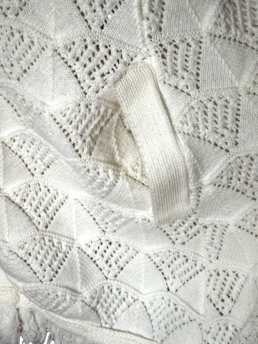 Vintage Wintuck Crochet Cape White Fringe ILGWU Union Made 70s OSFM USA - Picture 5 of 8